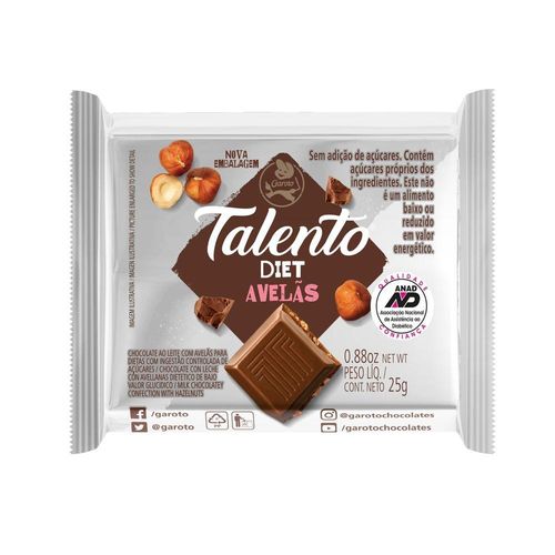 Barra Chocolate Garoto Talento Diet Avela 25g