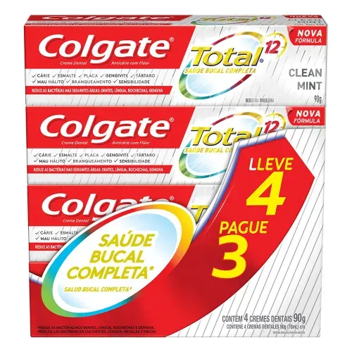 Kit Creme Dental Colgate Total 12 Clean Mint com 4 Unidades com 90g