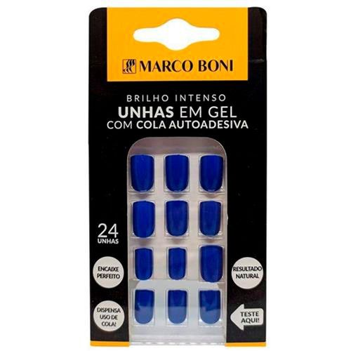Unhas Postiças em Gel Autoadesiva Azul Marco Boni com 24 Unidades