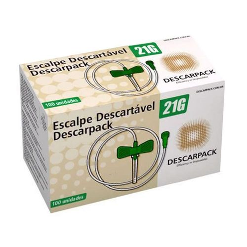 Escalpes Descartáveis Scalp 21G Lock Descarpack com 100 Unidades