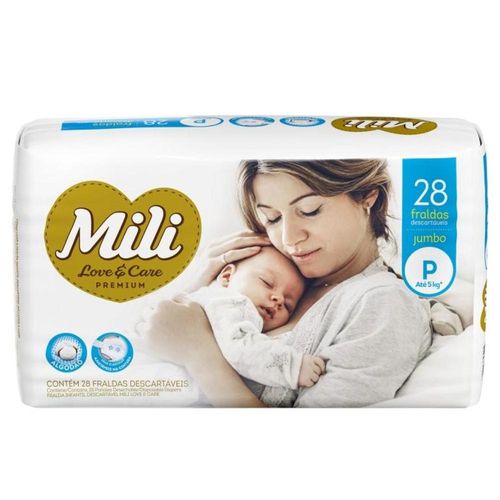 Fraldas Descartáveis Mili Love & Care Jumbo Tamanho P com 28 Unidades