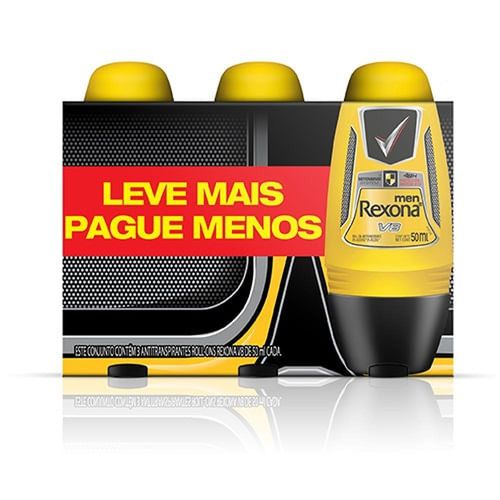 Desodorante Roll-On V8 Rexona com 3 Unidades com 50ml