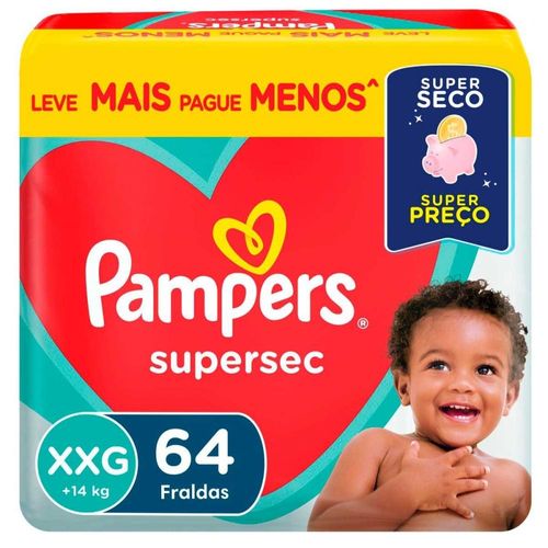Fraldas Descartáveis Pampers Supersec XXG com 64 Unidades