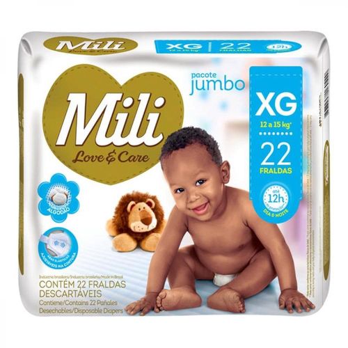 Fraldas Descartáveis Mili Love & Care Jumbo Tamanho XG com 22 Unidades