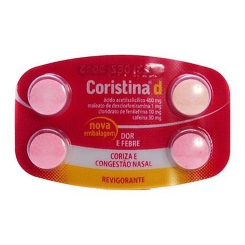Coristina D 400mg + 1mg + 10mg + 30mg com 4 Comprimidos