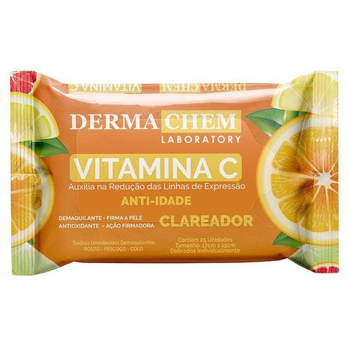 Lenços Demaquilantes Vitamina C Anti-Idade Dermachem com 25 Unidades