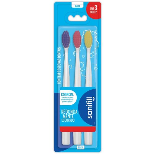 Escova Dental Sanifill Essencial Macia Cores Pague 2 e Leve 3 Unidades
