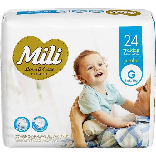 Fraldas Descartáveis Mili Love & Care Jumbo Tamanho G com 24 Unidades