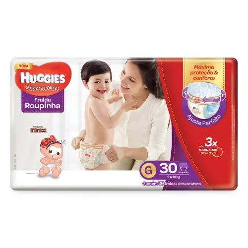 Fraldas Roupinha Huggies Supreme Care Tamanho G com 30 Unidades