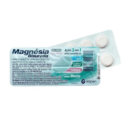 Magnésia Bisurada Sabor Menta com 10 Pastilhas