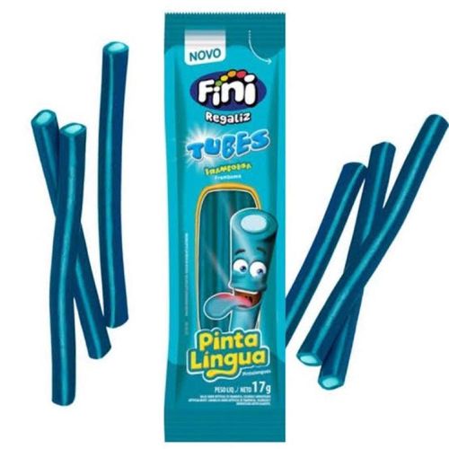 Doce Fini Tubes Sabor Framboesa Pinta Língua Pacote 15g