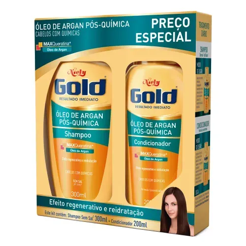 Kit Niely Gold Pós Química com 1 Shampoo 300ml + 1 Condicionador 200ml