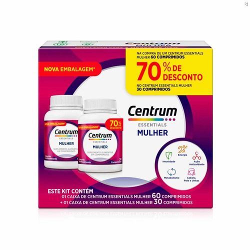 Kit Centrum Mulher com 60 Comprimidos+ 70% de Desconto na Unidade com 30 Comprimidos
