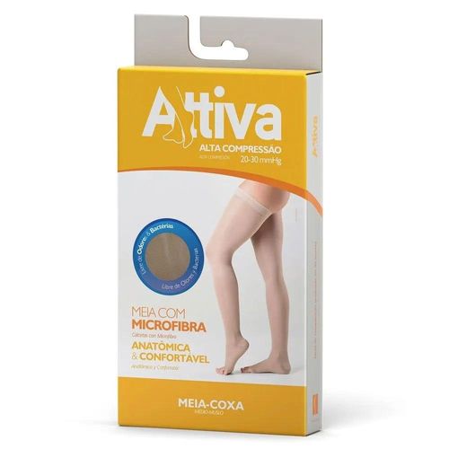 Meia Coxa 7/8 Attiva Alta Compressao 20-30 Feminina Aberta Natural Tamanho G Cor Natural com 1 Par
