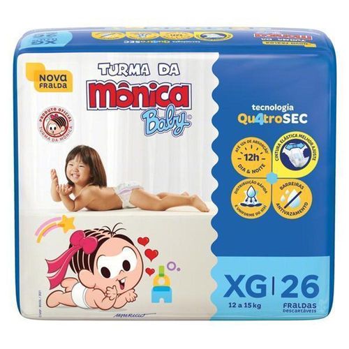 Turma da Monica Fralda Descartável Economica Tamanho Xg com 26 Unidade