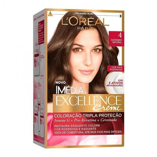 Tintura Permanente L'oréal Paris Imédia Excellence Nº 4.0 Castanho Natural com 1 Unidade