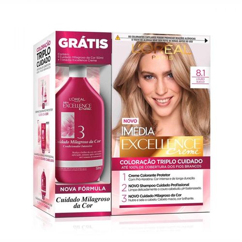 Kit Imedia Excellence Tintura Permanente 8.1Louro Sueco com 1 Unidade + Condicionador Cuidado Milagroso da Cor 50ml