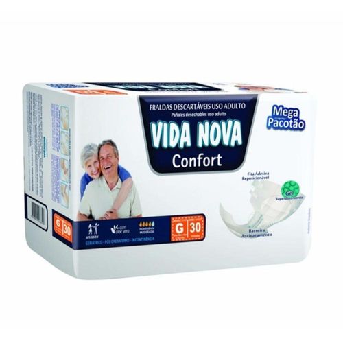 Fralda Geriátrica Vida Nova Confort G com 30 Unidades