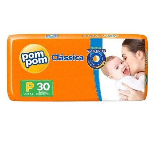 Fralda Descartável Clássica Pom Pom Jumbo P com 8 Pacotes com 30 Unidades