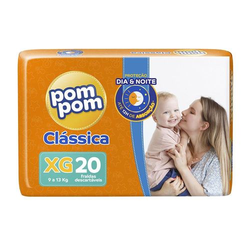 Fralda Descartável Clássica Pom Pom XG com 20 Unidades