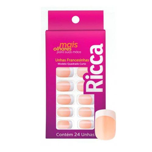 Ricca Unhas Postiças Francesinha Rosa Ref1338 com 24 Unidades