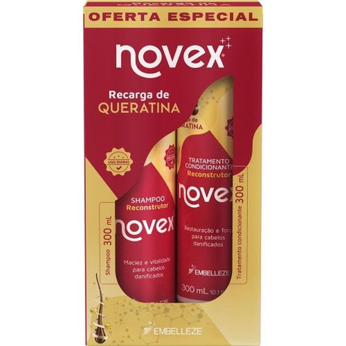 Kit Novex Recarga de Queratina com Shampoo 300ml + Condicionador 300ml