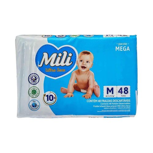 Fraldas Mili Ultra Seca Mega Tamanho M com 48 Unidades