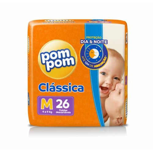 Fraldas Descartáveis Clássica Jumbo Pom Pom M com 26 Unidades
