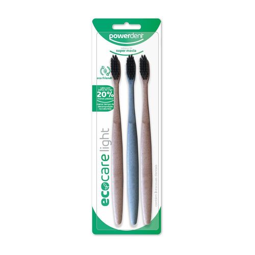 Escova Dental Powerdent Eco Care Light Super Macia com 3 Unidades