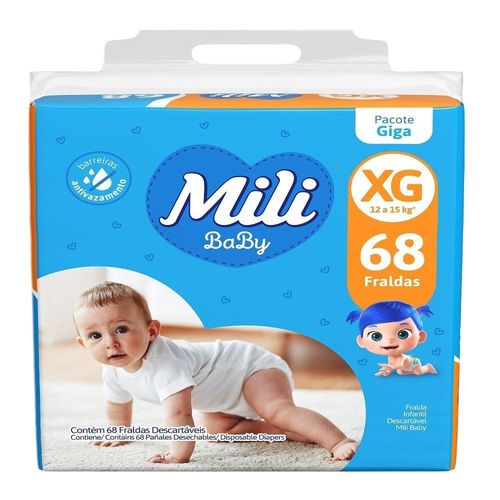 Fraldas Descartáveis Mili Baby Giga Tamanho XG com 68 Unidades
