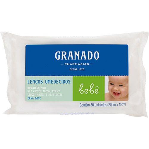 Lenços Umedecidos Granado Bebê Erva Doce com 50 Unidades