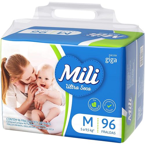 Fralda Mili Ultra Seca Giga M com 96 Unidades