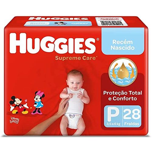 Fraldas Huggies Supreme Care Jumbo Tamanho P com 28 Unidades