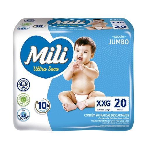 Fraldas Descartáveis Mili Ultra Seca Jumbo XXG com 20 Unidades