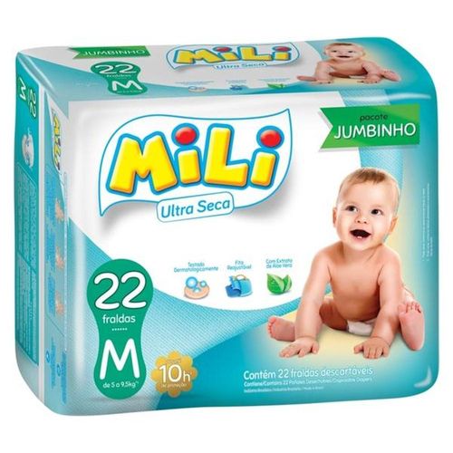 Fraldas Ultra Seca Mili Jumbinho M com 22 Unidades