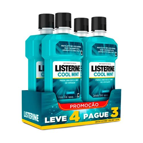 Antiséptico Bucal Cool Mint Hortelã Listerine com 4 Unidades com 250ml