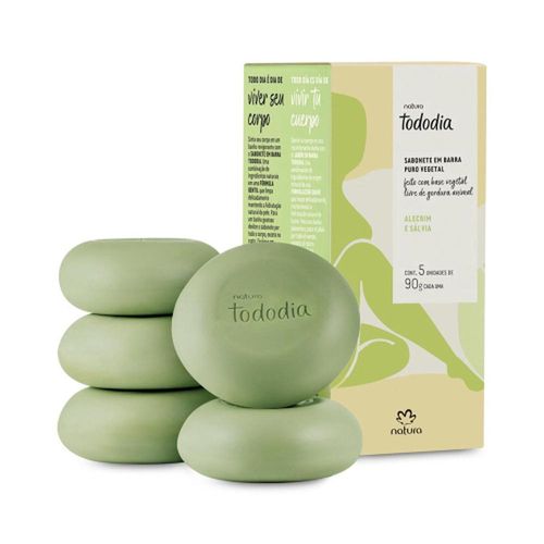 Sabonete em Barra Puro Vegetal Alecrim e Sálvia Tododia Natura com 5 Unidades com 90g