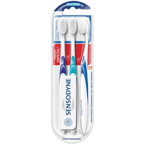 Escovas de Dentes Sensodyne Gentle com 3 Unidades