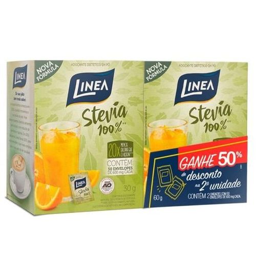 Adoçante Stevia Vegano 100% Linea com 50 Envelopes com 800mg