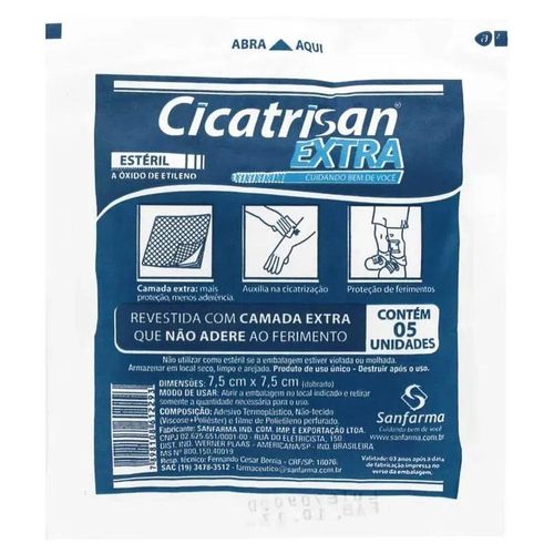 Compressas de Gaze Estéril Sanfarma Cicatrisan Extra 7,5cm X 7,5cm com 5 Unidades