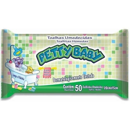 Toalhas Umedecidas Petty Baby com Aloe Vera com 50 Unidades