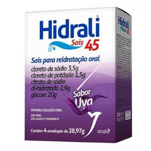 Hidrali Sair 45 Pó para Solução de Uso Oral Sabor Uva com 4 Envelopes com 28,97g
