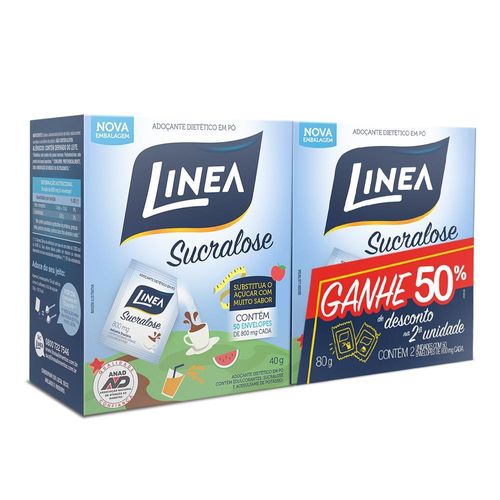 Pack Adoçante em Pó Sucralose Linea com 2 Unidades com 50 Sachês
