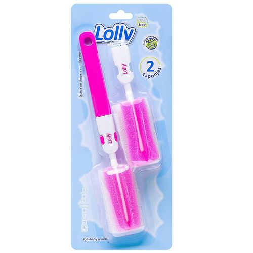 Escova para Limpeza de Mamadeiras com Esponja Rosa Lolly com 2 Unidades