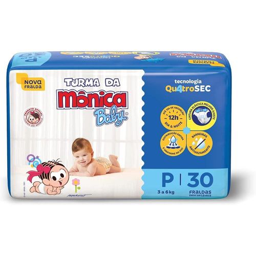 Fraldas Descartáveis Turma da Mônica Baby Tamanho P com 30 Unidades