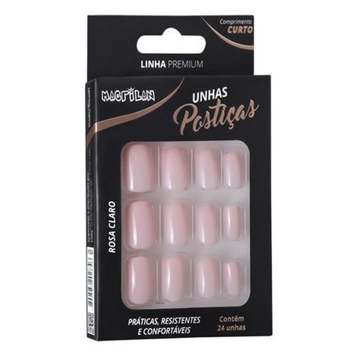 Unhas Postiças Linha Premium Cor Rosa Claro Macrilan com 24 Unidades
