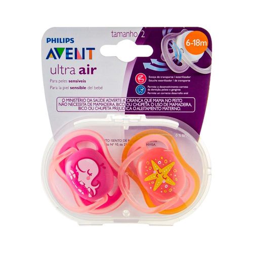 Chupeta Philips Avent Ultra Air Baleia e Estrela 6-18m com 2 Unidades