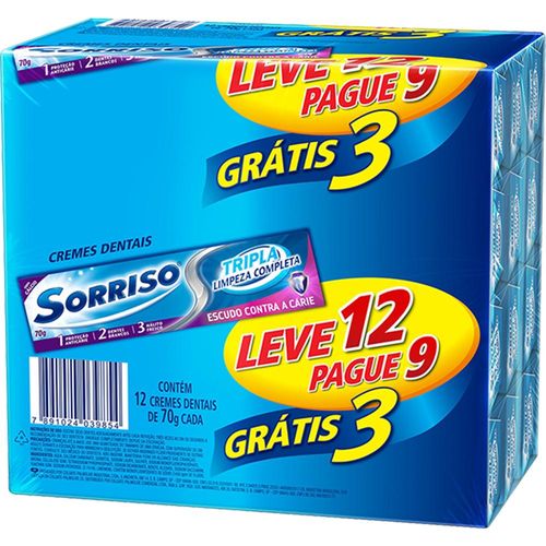 Creme Dental Tripla Limpeza Completa Sorriso Pague 9 e Leve 12 Unidades com 70g