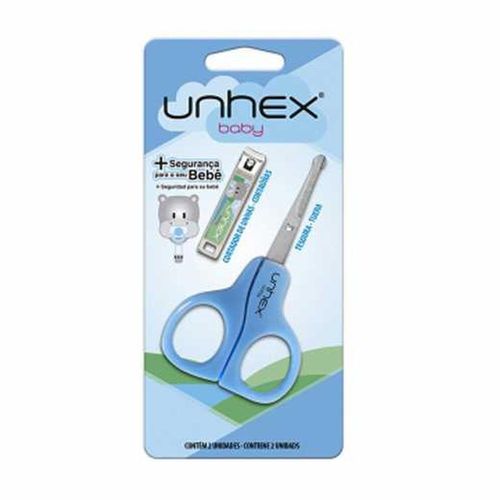 Kit para Unhas Unhex 1 Cortador + 1 Tesourinha Baby Azul