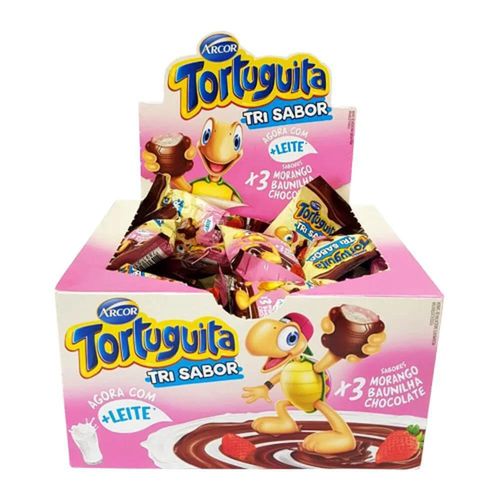Display com Chocolate Tortuguita Sabor Napolitano com 24 Unidades com 18g